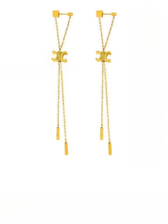 Celine Jewelry - Celine Gold Double-Chain Drop Earrings with Triomphe Motif